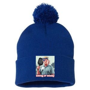 Usa Pickleball Champ Patriotic Trump Political & Pickleball Pom Pom 12in Knit Beanie