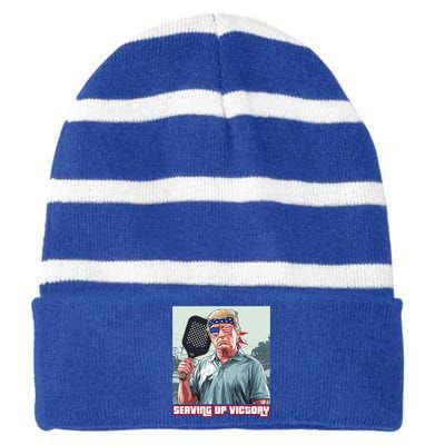 Usa Pickleball Champ Patriotic Trump Political & Pickleball Striped Beanie with Solid Band