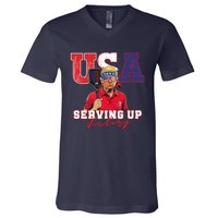 Usa Pickleball Champ Patriotic Trump & Pickleball V-Neck T-Shirt