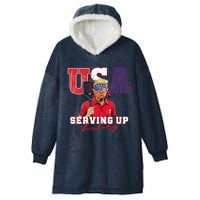 Usa Pickleball Champ Patriotic Trump & Pickleball Hooded Wearable Blanket