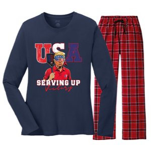 Usa Pickleball Champ Patriotic Trump & Pickleball Women's Long Sleeve Flannel Pajama Set 