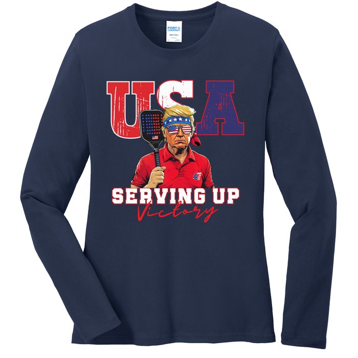 Usa Pickleball Champ Patriotic Trump & Pickleball Ladies Long Sleeve Shirt