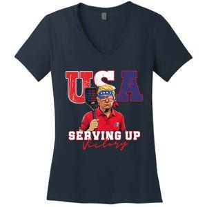 Usa Pickleball Champ Patriotic Trump & Pickleball Women's V-Neck T-Shirt