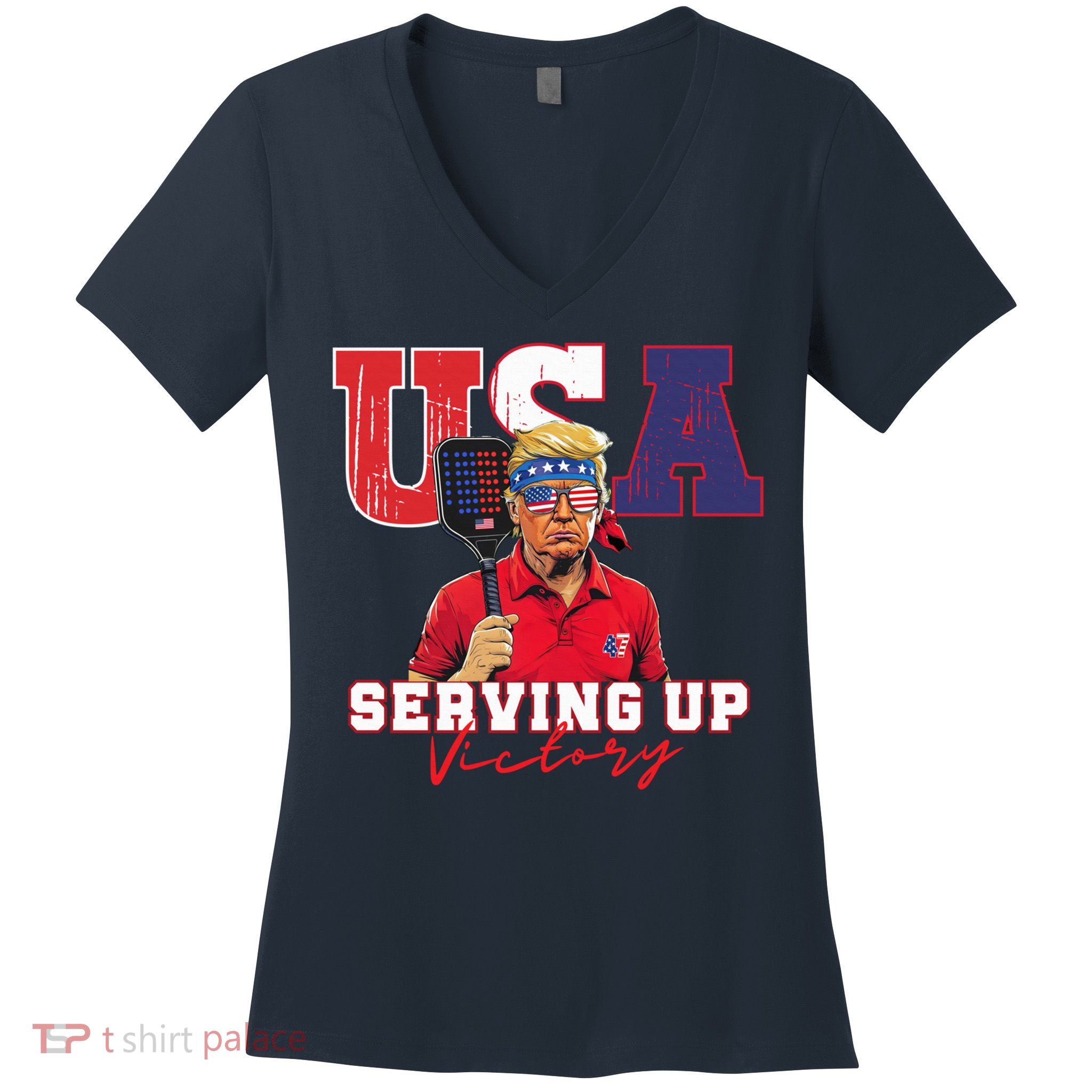 Usa Pickleball Champ Patriotic Trump & Pickleball Women's V-Neck T-Shirt