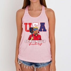 Usa Pickleball Champ Patriotic Trump & Pickleball Women's Knotted Racerback Tank