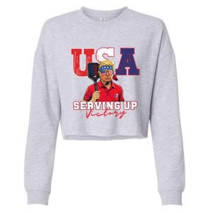 Usa Pickleball Champ Patriotic Trump & Pickleball Cropped Pullover Crew