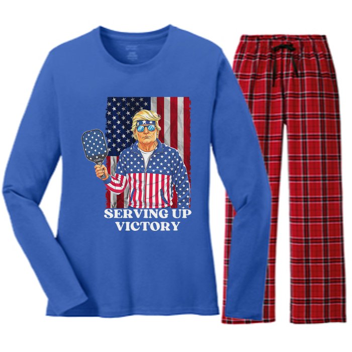 Usa Pickleball Champ Patriotic Trump Political Women's Long Sleeve Flannel Pajama Set 