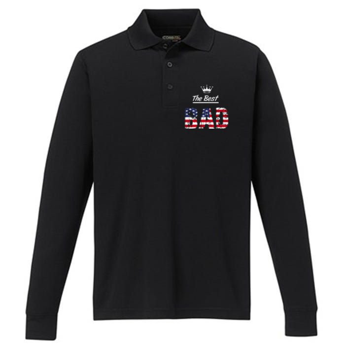 Usa Patriotic Dad Day American Flag Performance Long Sleeve Polo