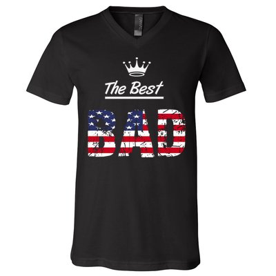 Usa Patriotic Dad Day American Flag V-Neck T-Shirt