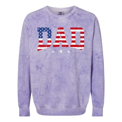 USA Patriotic Dad Father's Day American Flag 4th Of July Dad Colorblast Crewneck Sweatshirt