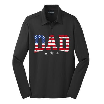 USA Patriotic Dad Father's Day American Flag 4th Of July Dad Silk Touch Performance Long Sleeve Polo