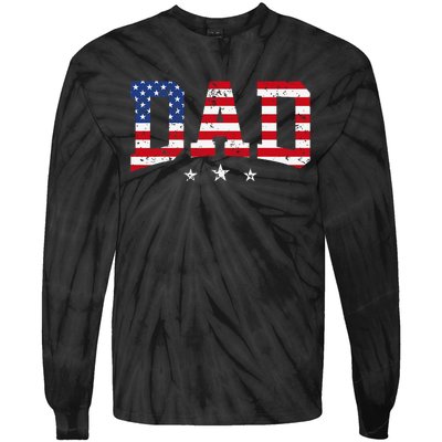 USA Patriotic Dad Father's Day American Flag 4th Of July Dad Tie-Dye Long Sleeve Shirt