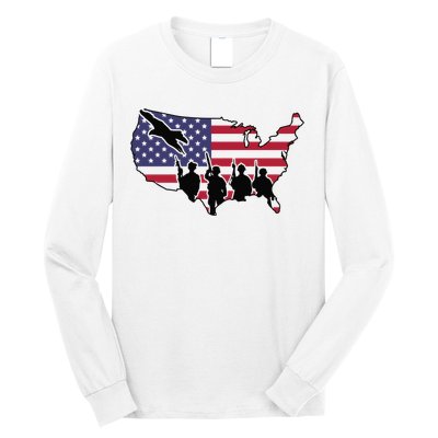 US Patriotic Eagle Soldier  Military Long Sleeve Shirt