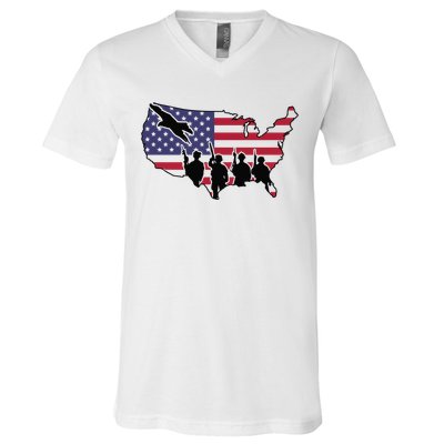 US Patriotic Eagle Soldier  Military V-Neck T-Shirt