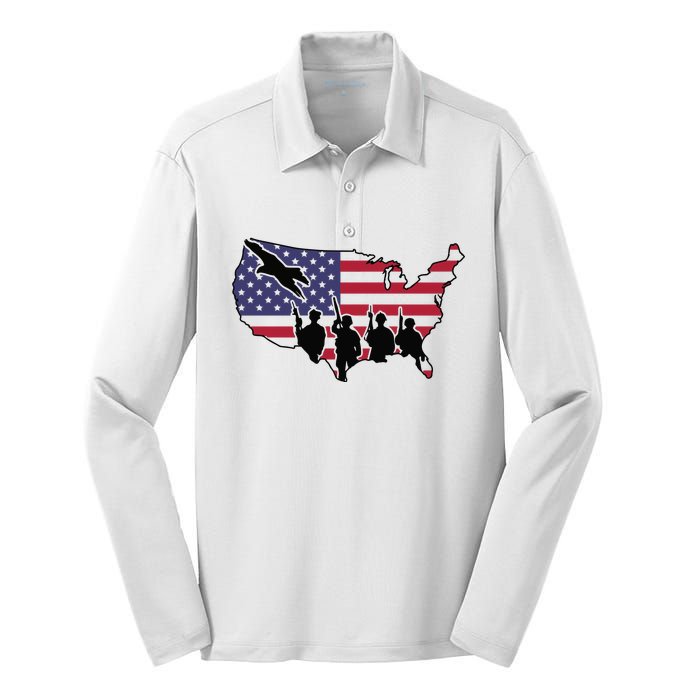 US Patriotic Eagle Soldier  Military Silk Touch Performance Long Sleeve Polo