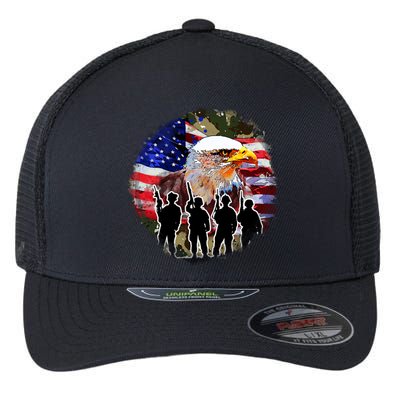 US Patriotic Eagle Soldier  Military Flexfit Unipanel Trucker Cap