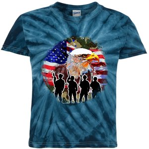 US Patriotic Eagle Soldier  Military Kids Tie-Dye T-Shirt