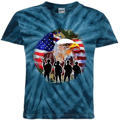 US Patriotic Eagle Soldier  Military Kids Tie-Dye T-Shirt