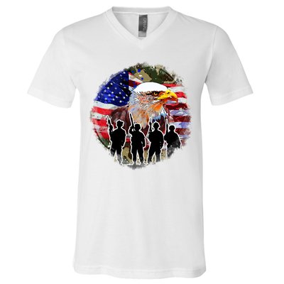 US Patriotic Eagle Soldier  Military V-Neck T-Shirt