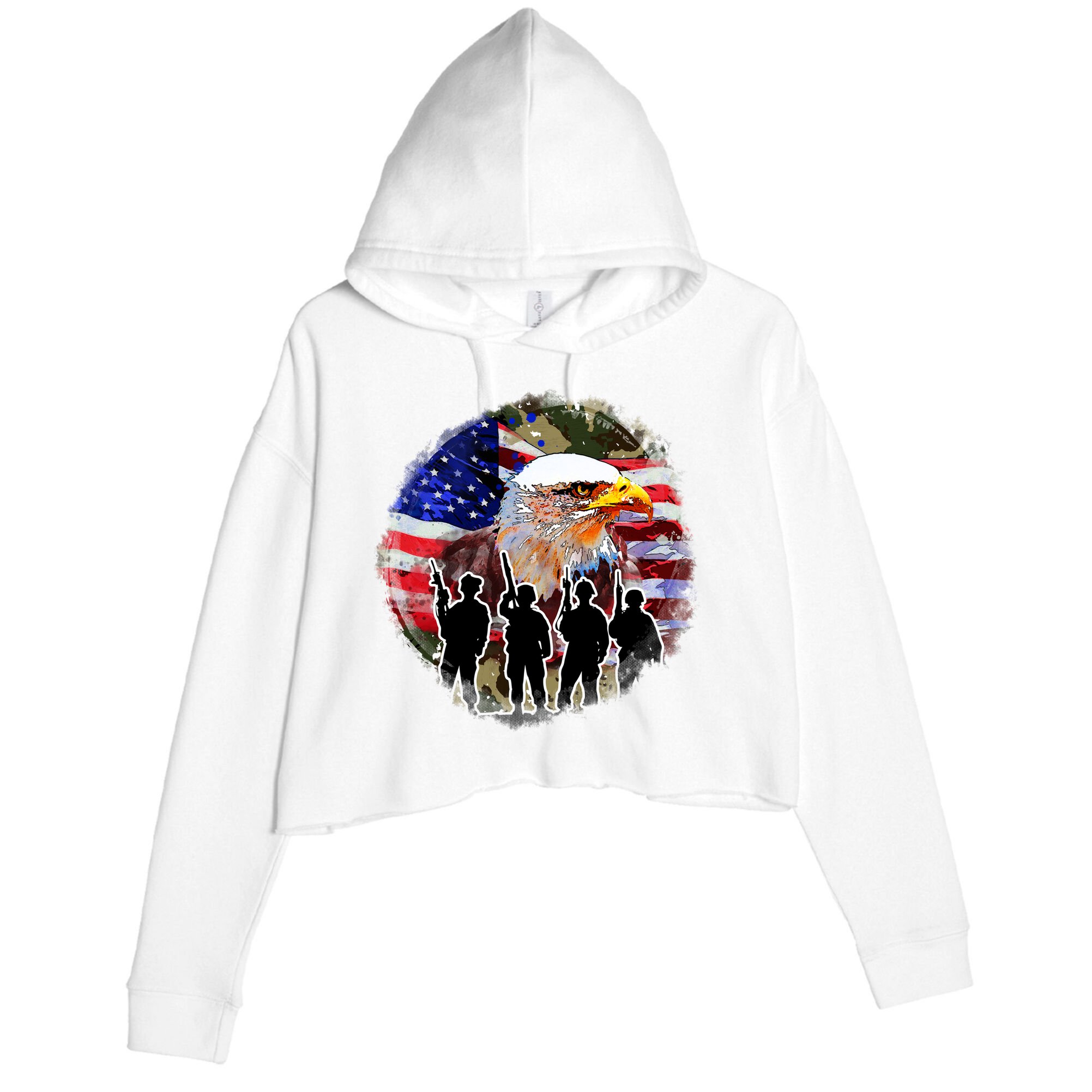 US Patriotic Eagle Soldier  Military Crop Fleece Hoodie