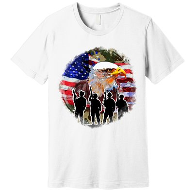 US Patriotic Eagle Soldier  Military Premium T-Shirt