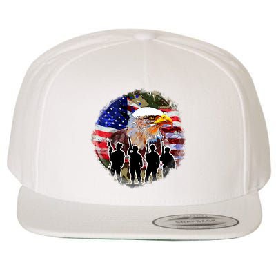 US Patriotic Eagle Soldier  Military Wool Snapback Cap