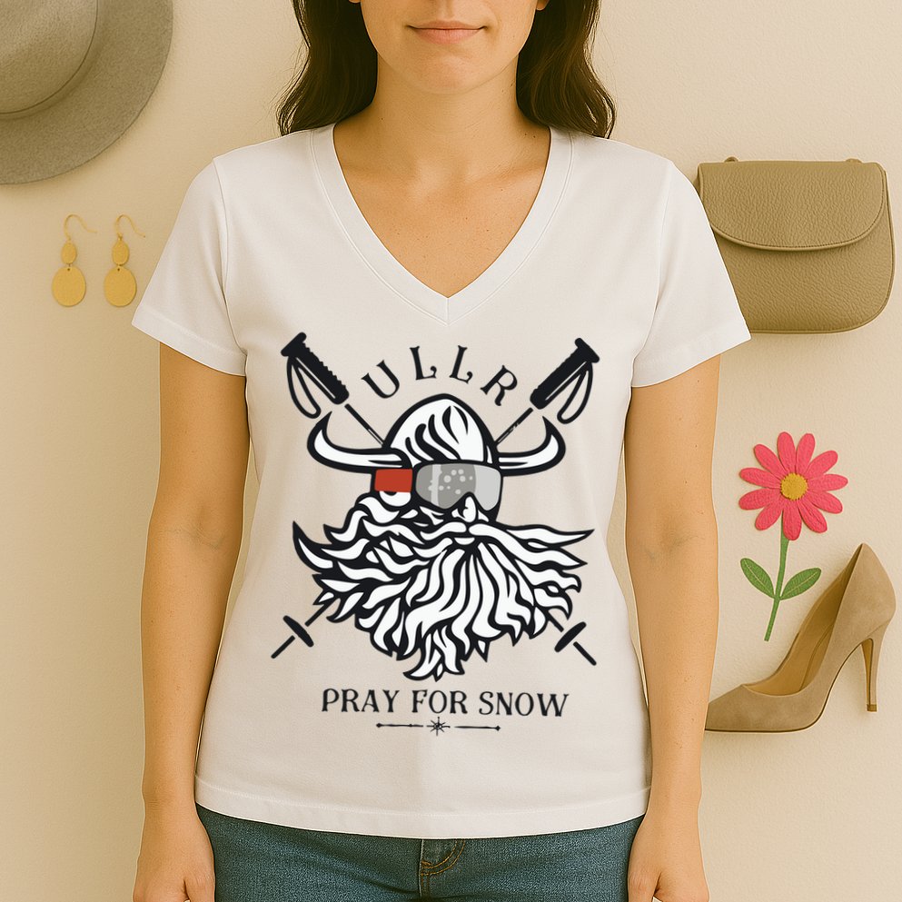 Ullr Pray For Snow Winter Is Coming Bring On The Snow Women's V-Neck T-Shirt