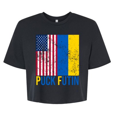 Ukraine Puck Futin USA Flag Bella+Canvas Jersey Crop Tee