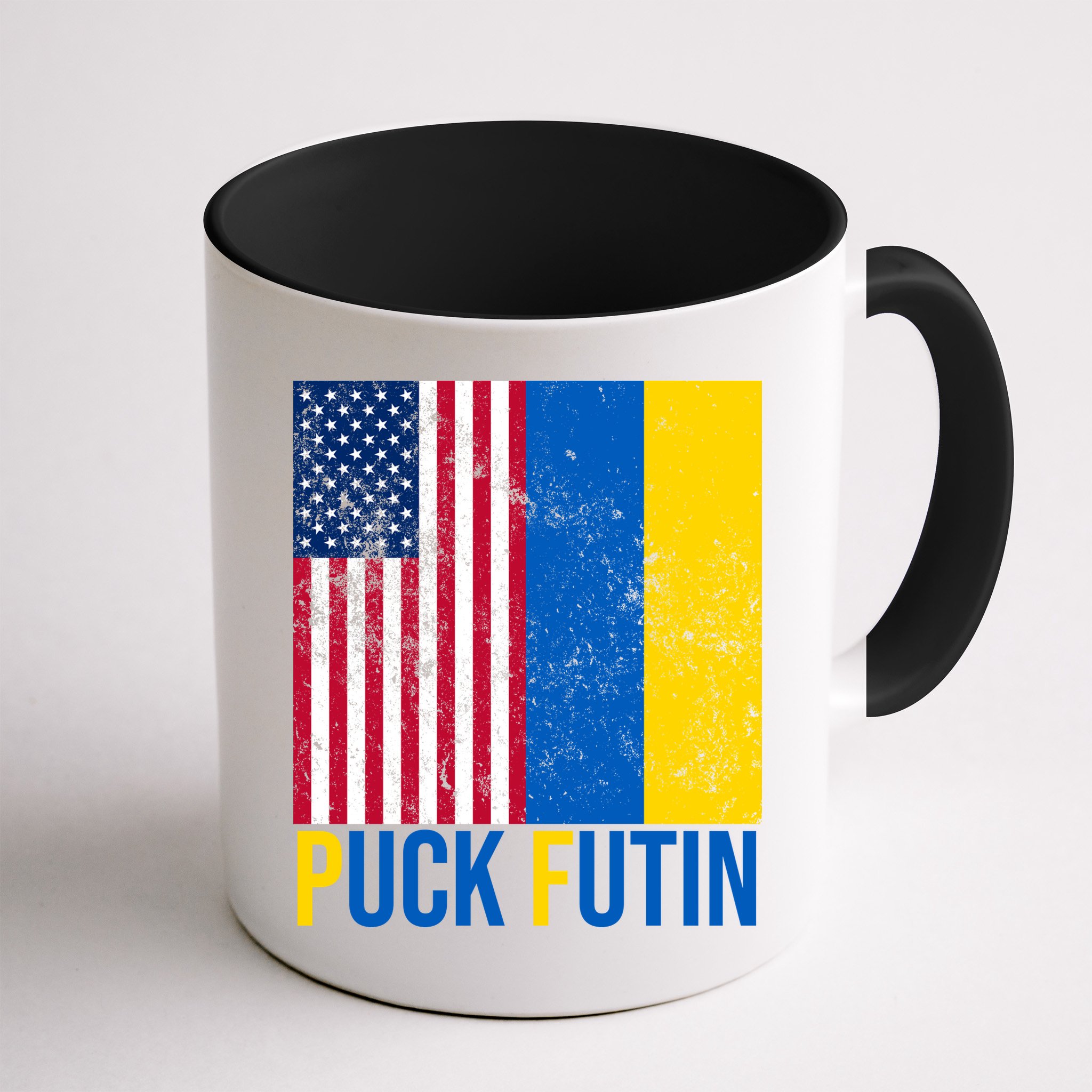 Ukraine Puck Futin USA Flag Mug