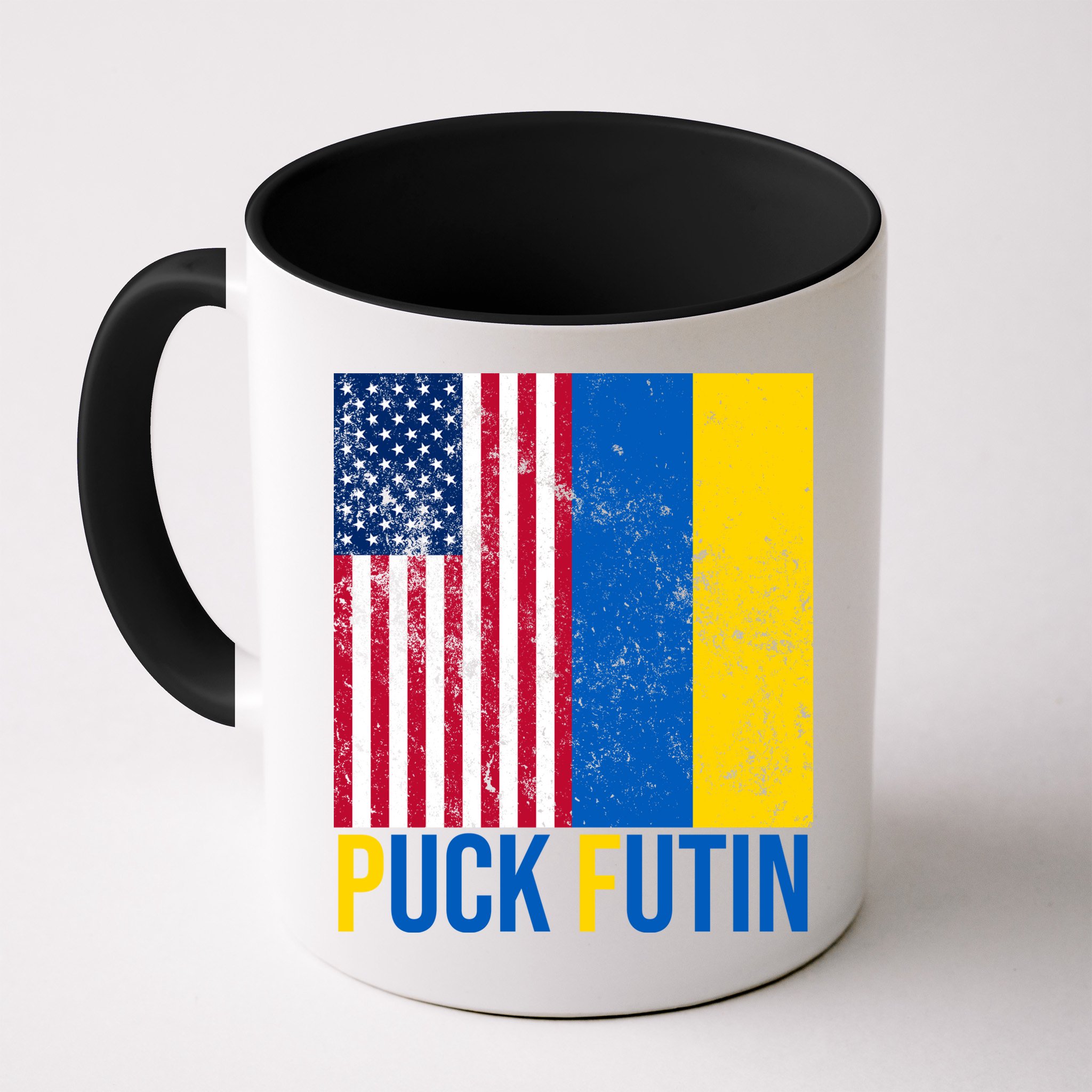 Ukraine Puck Futin USA Flag Mug