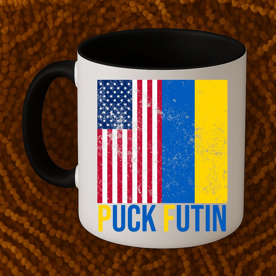 Ukraine Puck Futin USA Flag Mug