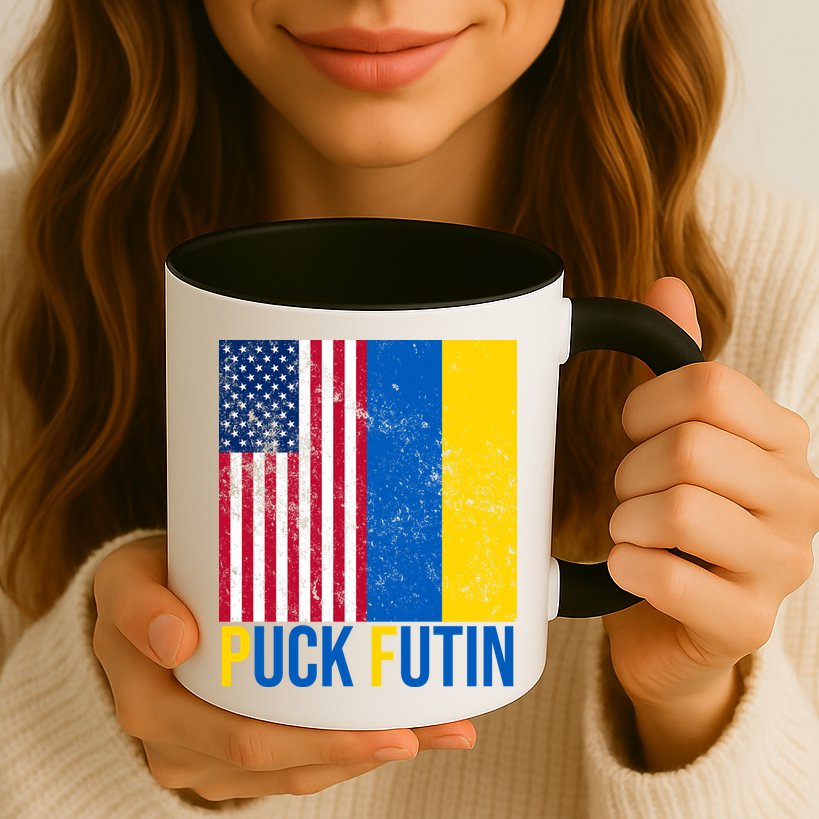 Ukraine Puck Futin USA Flag Mug