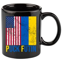 Ukraine Puck Futin USA Flag 11oz C Handle Ceramic Mug
