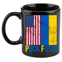 Ukraine Puck Futin USA Flag 11oz C Handle Ceramic Mug
