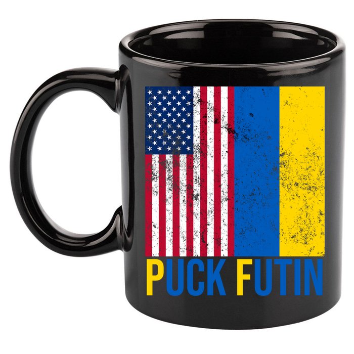 Ukraine Puck Futin USA Flag 11oz C Handle Ceramic Mug