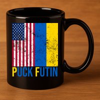 Ukraine Puck Futin USA Flag 11oz C Handle Ceramic Mug