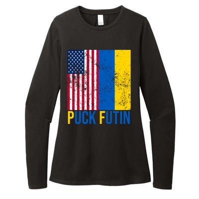 Ukraine Puck Futin USA Flag Womens CVC Long Sleeve Shirt