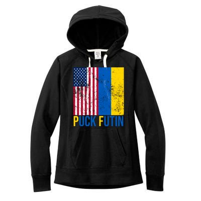 Ukraine Puck Futin USA Flag Women's Fleece Hoodie