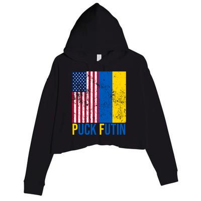 Ukraine Puck Futin USA Flag Crop Fleece Hoodie