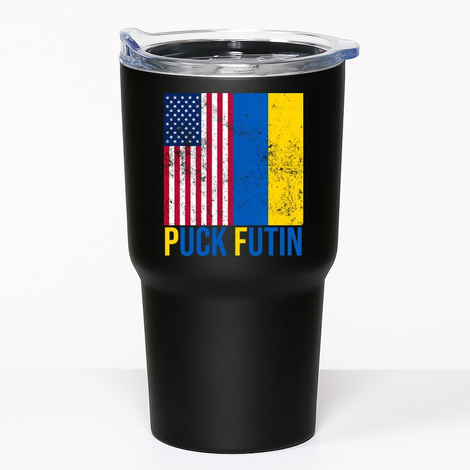 Ukraine Puck Futin USA Flag Tumbler