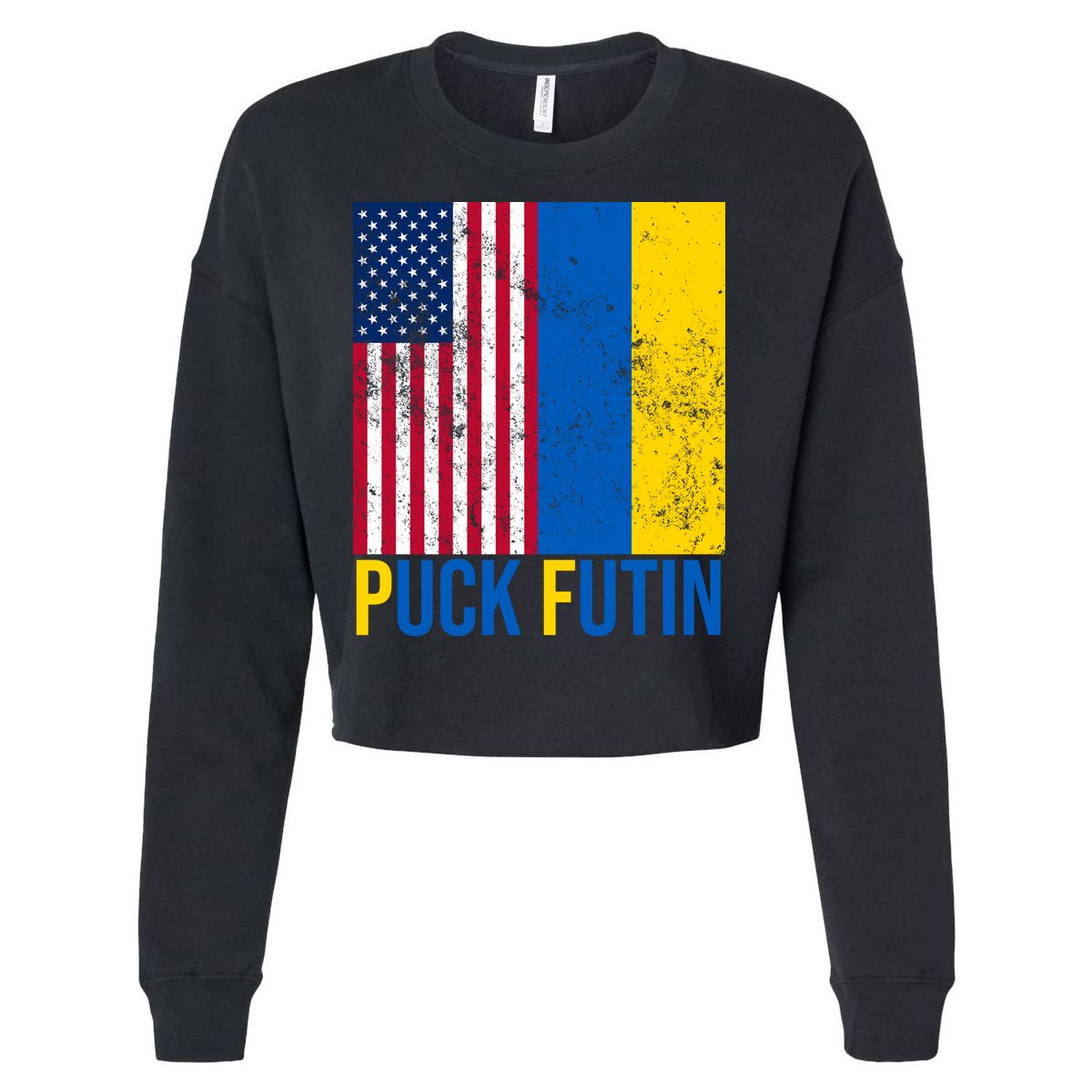 Ukraine Puck Futin USA Flag Cropped Pullover Crew