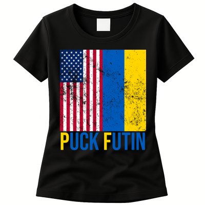 Ukraine Puck Futin USA Flag Womens T-Shirt