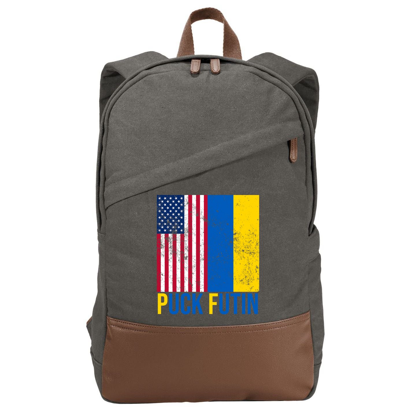 Ukraine Puck Futin USA Flag Cotton Canvas Backpack