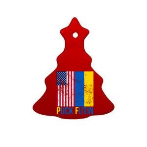 Ukraine Puck Futin USA Flag Ceramic Tree Ornament