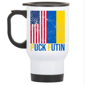 Ukraine Puck Futin USA Flag Stainless Steel Travel Mug