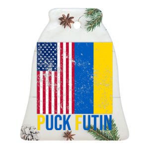 Ukraine Puck Futin USA Flag Ceramic Bell Ornament