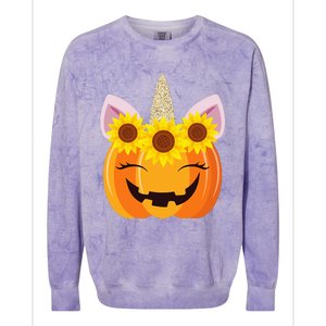 Unicorn Pumpkin Face Sunflower Costume Funny Halloween Gift Colorblast Crewneck Sweatshirt