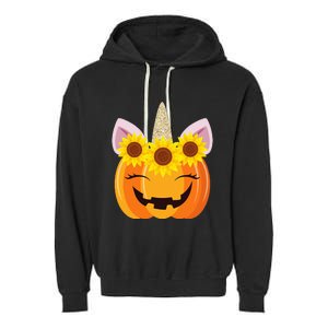 Unicorn Pumpkin Face Sunflower Costume Funny Halloween Gift Garment-Dyed Fleece Hoodie