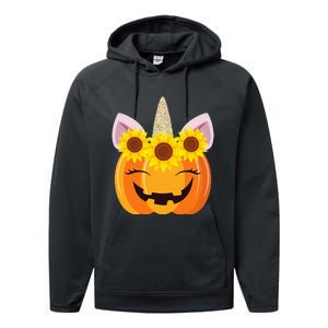 Unicorn Pumpkin Face Sunflower Costume Funny Halloween Gift Performance Fleece Hoodie