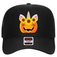 Unicorn Pumpkin Face Sunflower Costume Funny Halloween Gift High Crown Mesh Back Trucker Hat